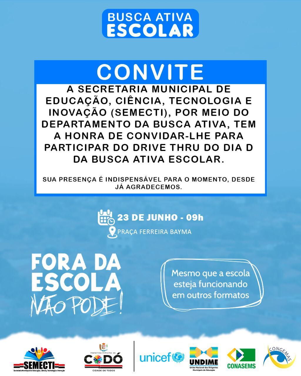 SECRETÁRIA RAQUEL PAULA E EQUIPE DA SEMECTI REALIZARÃO O DIA “D” DO BUSCA ATIVA EM CODÓ.