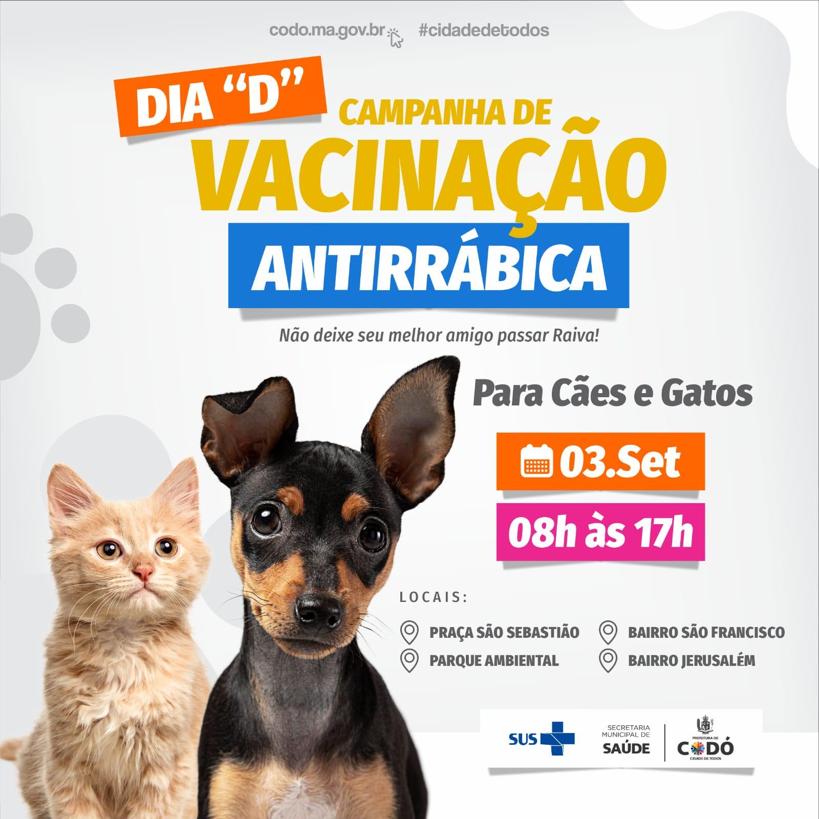 Prefeitura vai realizar Campanha de Vacinação Antirrábica nesta sexta-feira (3), em Codó
