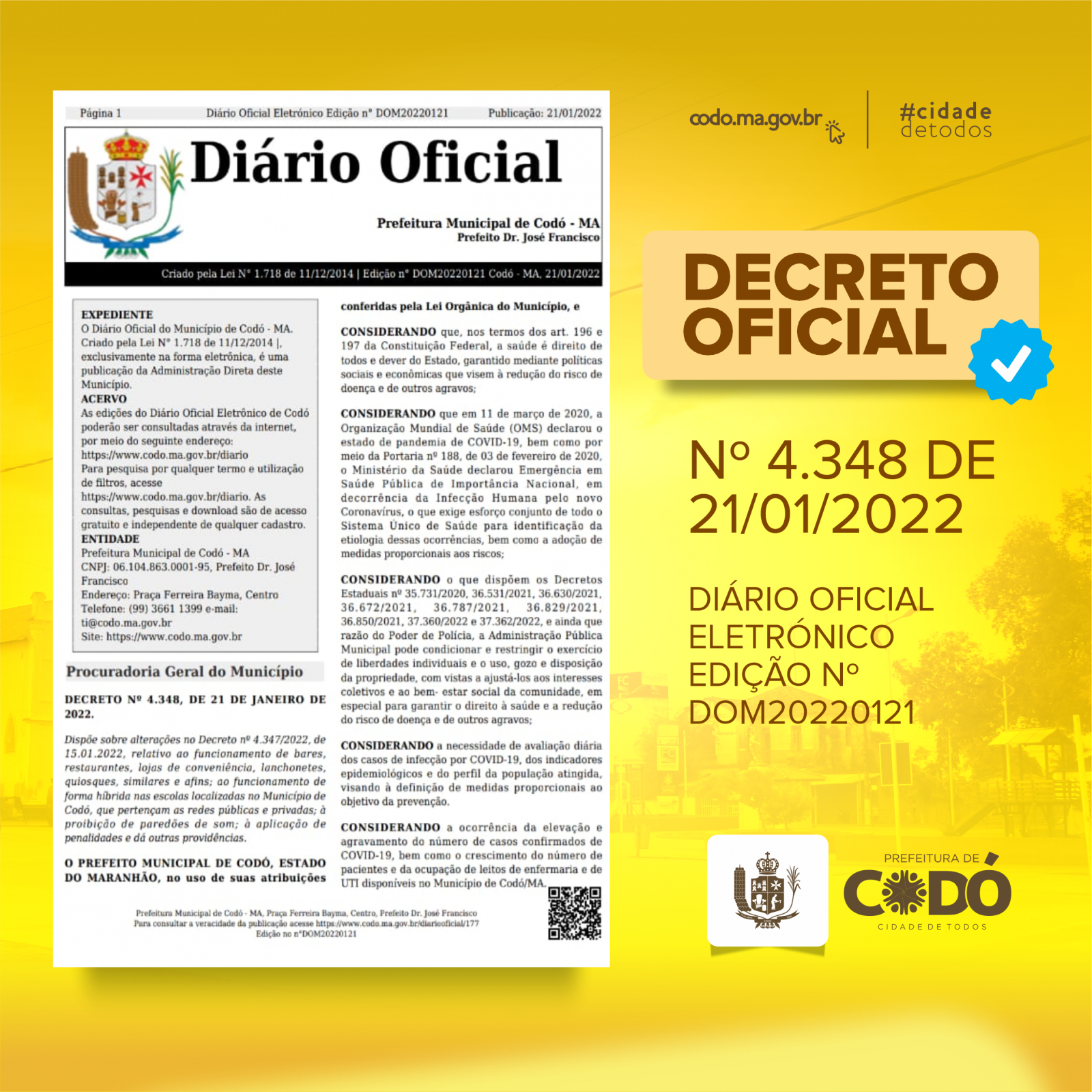 NOVO DECRETO: Prefeitura de Codó intensifica o cumprimento de medidas restritivas e sanitárias