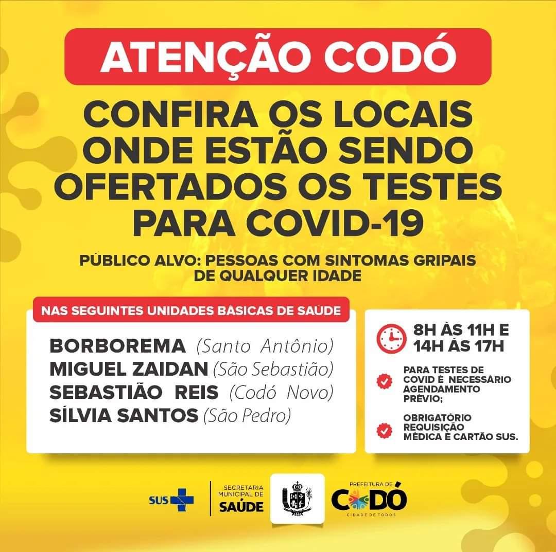 Saiba onde realizar testes para a Covid-19 em Codó