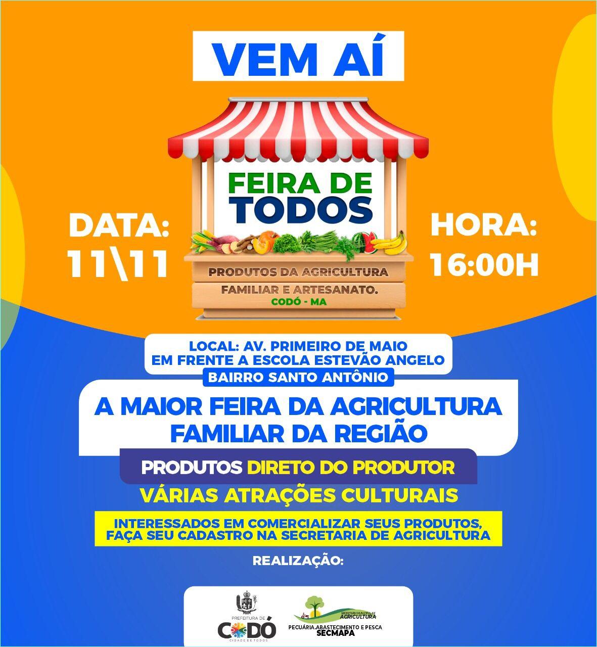 PARTICIPE! Prefeitura de Codó realizará mais uma edição da Feira de Todos nesta sexta-feira (11)
