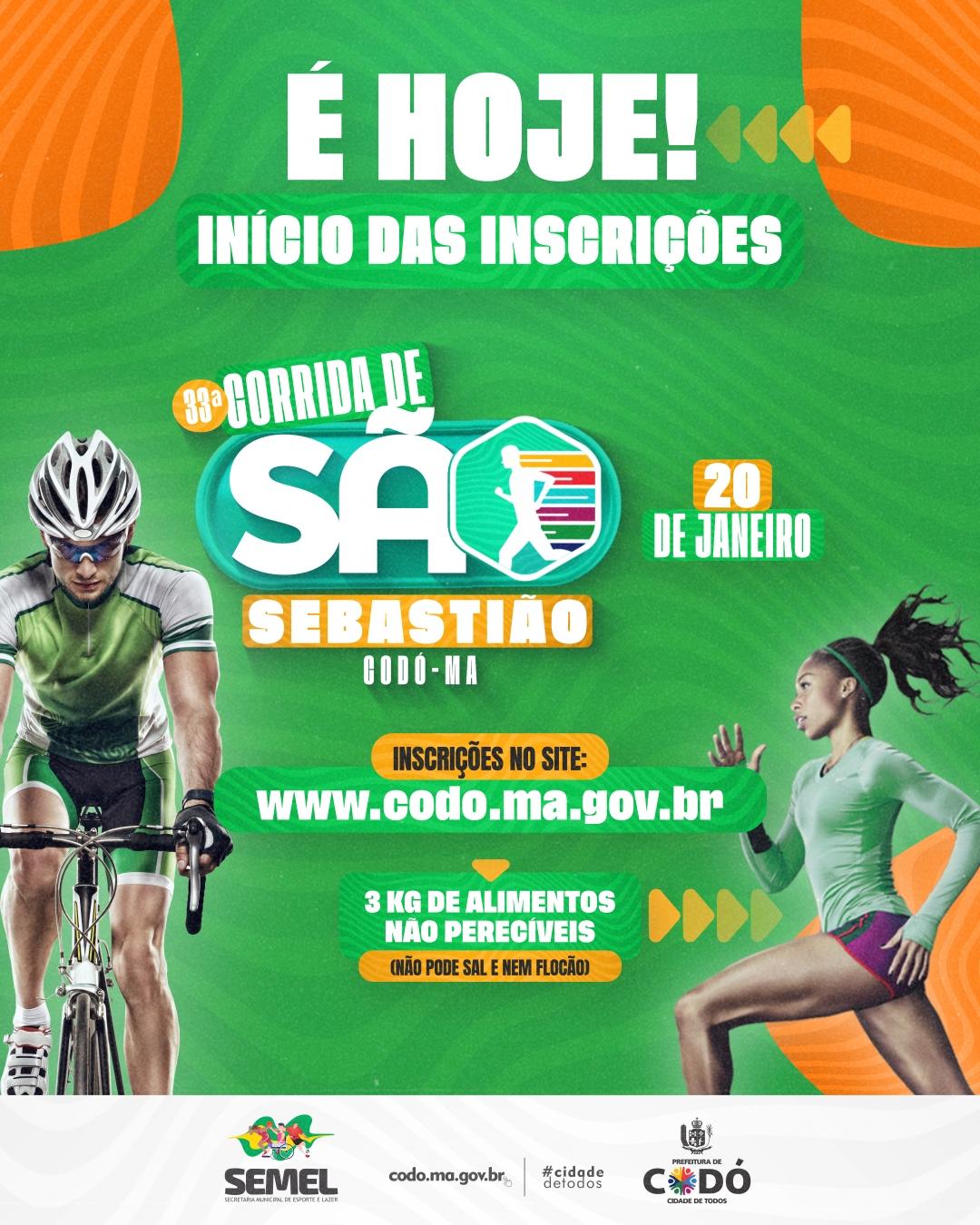 INSCRIÇÕES ABERTAS: Prefeitura vai realizar 33ª Corrida de São Sebastião em Codó