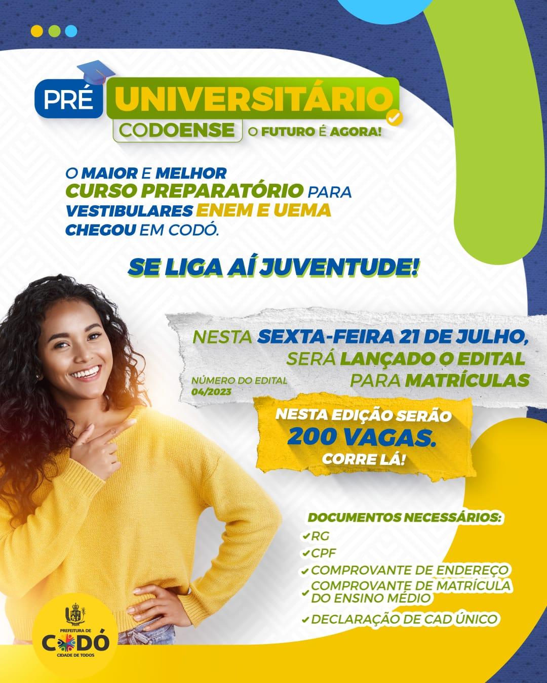 Prefeitura de Codó disponibiliza Edital com todas as informações sobre o Primeiro Curso Pré-Universitário Codoense